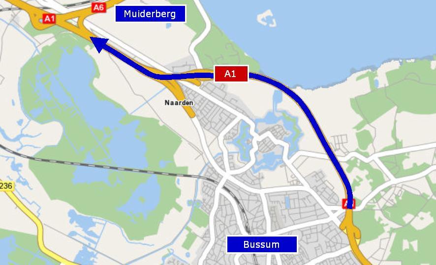 Figuur 2 Proeftraject A1. Bron kaart: www.rijkswaterstaat.nl 2.2 Beschrijving en bevindingen A1 2.2.1 Doel en opzet proef A1 In de proef op de A1 staat de reistijdverkorting voor weggebruikers centraal.
