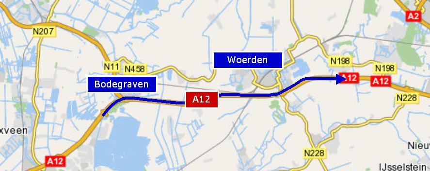 Figuur 5 Proeftraject A12 Bodegraven Woerden. Bron kaart: www.rijkswaterstaat.nl 2.4 