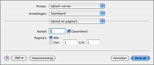 AFDRUKKEN VANUIT MAC OS X 25 Afdrukopties instellen vanuit Mac OS X U kunt de afdrukopties voor de Splash RPX-ii instellen in het dialoogvenster Print van de meeste Mac OS X-toepassingen.