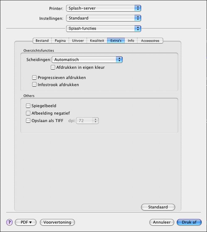 AFDRUKKEN VANUIT MAC OS X 30 Klik op de tab Extra s om overzichtsfuncties op