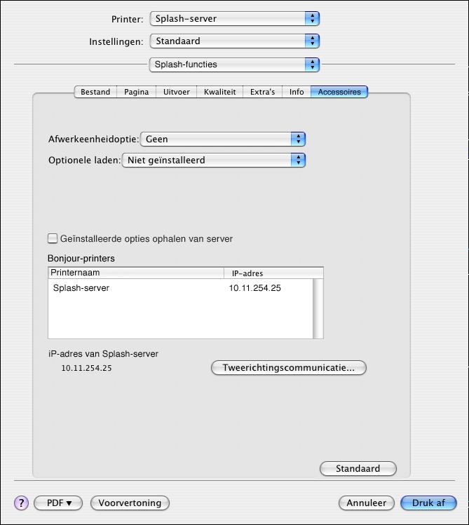 AFDRUKKEN VANUIT MAC OS X 32 Klik op de tab Accessoires om installeerbare opties te configureren.