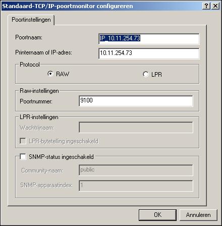 AFDRUKKEN VANUIT WINDOWS 44 10 Selecteer Aangepast in het gebied Apparaattype en klik op Instellingen. Het dialoogvenster Standaard-TCP/IP-poortmonitor configureren wordt weergegeven.