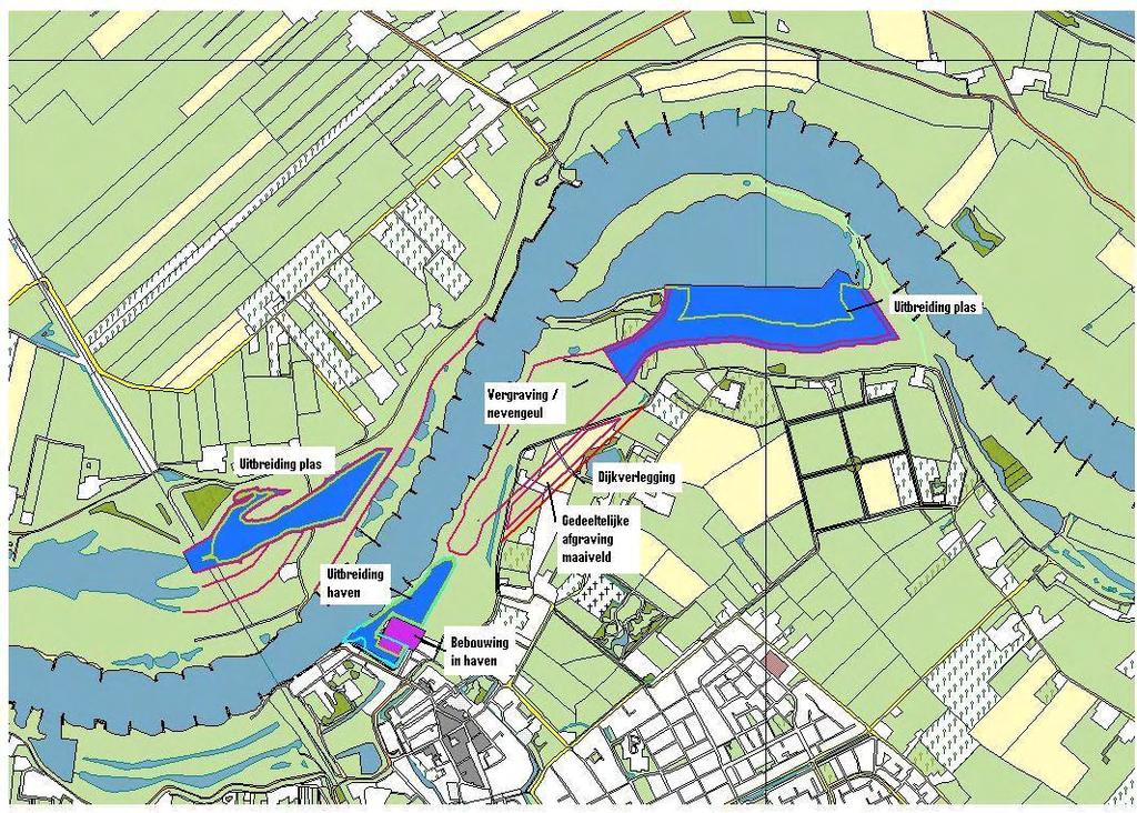 uitbreiding van de haven: zorgt ter plekke voor verbetering van het contact tussen rivier en grondwater; invloed rivier op het grondwater zal iets toenemen. Figuur 5.