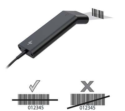 Houd de scanner over de barcode, druk op de knop en plaats de richtstraal in het midden van de barcode.
