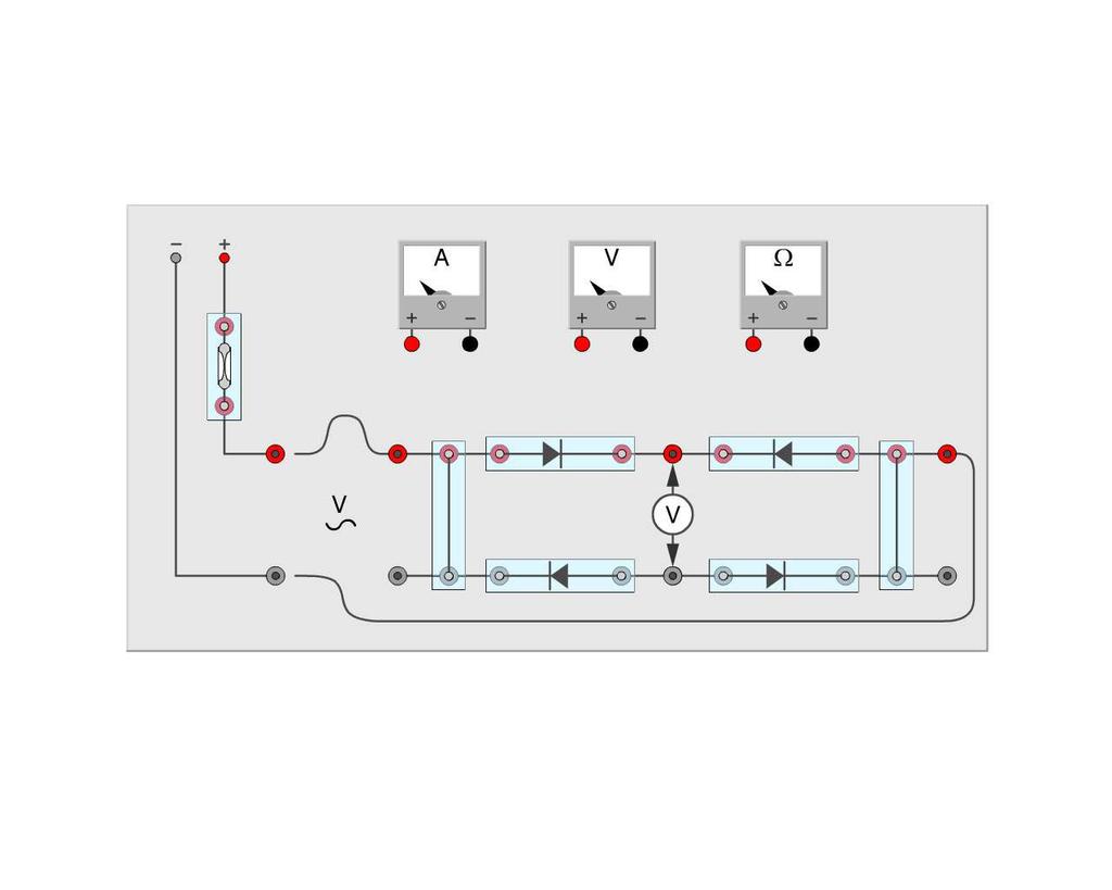 De dynamo - BasElalternexer09.swf - 2006-04-10-14:09 Oefening: elektrische stroom door een diodegelijkrichter 1. Sluit de onderdelen aan zoals in de afbeelding. 2. Er wordt wisselstroom in de twee draden gecreëerd op het moment dat u deze voor het eerst aansluit op de plus en de min en vervolgens de connectors inschakelt.
