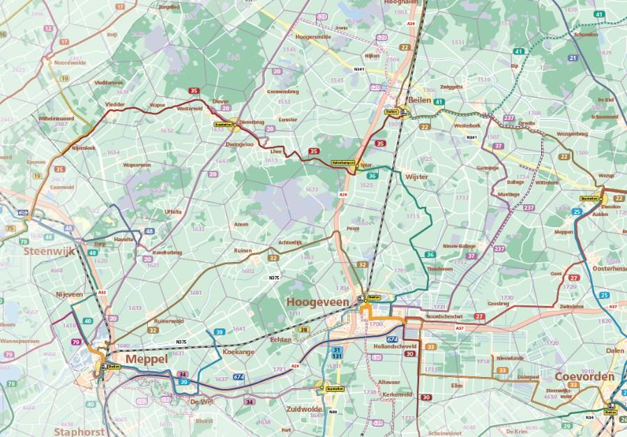 Zuidwest Drenthe Ontwerp hoofdlijnen dienstregeling 2018 Beilen - Steenwijk Meer ritten Steenwijk - Dieverbrug, minder ritten daluren Dieverbrug - Beilen Assen - Meppel Enkele extra ritten Dieverbrug