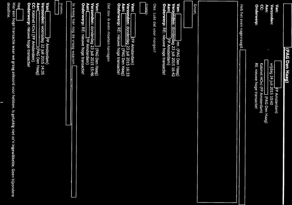 Heb het even nagevraagd.i Onderwerp: RE: nieuwe hoge transactie! CC: Kabinet HOvJ (FP Amsterdam) Aan: 1 (PAG Den Haag> Verzonden: vrijdag 24juli 2015 10:40 Van: Amsterdam) deadline.