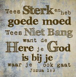 Welke belangrijke principe komt ook in Jozua 1 naar voren? Zie Jozua 1 Er worden in vers 9 drie mooie principes aangereikt: (1)Wees sterk (2) Heb goede moed (3) Laat je niet opschrikken.