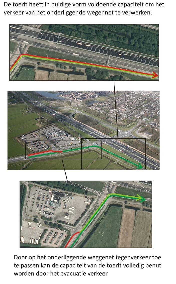 Aanpassen capaciteit richting de toerit Het is mogelijk dat de toerit voldoende capaciteit heeft maar de toestroom vanuit het onderliggende wegennet beperkt is.