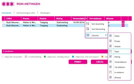 2.1 Overzicht van de ROM metingen Nu Rudi Nieuweling is toegewezen aan het ROM proces 'Meten is Weten' kunnen we zijn individuele ROM traject bekijken. Ga in het hoofdmenu naar ROM metingen.