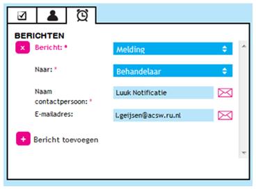 Er verschijnt een lijst van SBG waarin je de reden die van toepassing is kan selecteren. c) Tabblad: Berichten In afbeelding 7 is het derde tabblad: Berichten te zien.