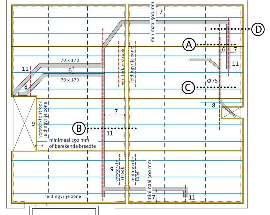 5. Richtlijnen voor het knippen van tralieliggers. 1. Voor zover mogelijk behoort te worden voorkomen, dat de bovenstaaf en/of diagonaalstaven van de doorlopende tralieliggers worden weggeknipt. 2.