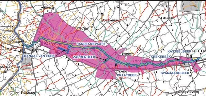 10. Handzamevaart 10.1. Beschrijving modelgebied 10.1.1. Algemene kenmerken Het stroomgebied van de Handzamevaart is gelegen in het westen van de provincie West-Vlaanderen.