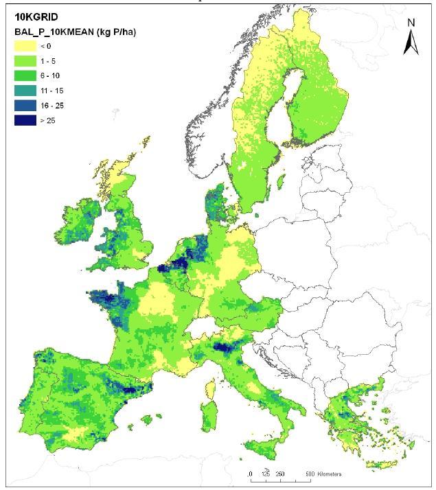 Bodem P balansen in de EU Grizzetti & Aloe 2007 Cumulatieve P balans (kg