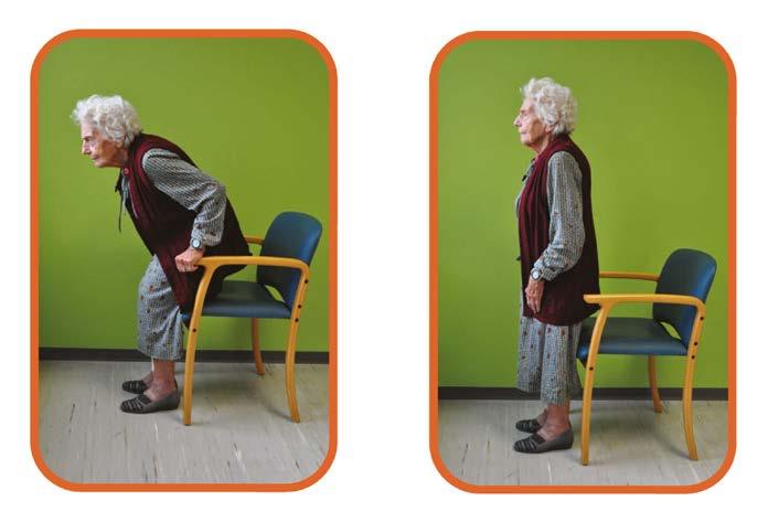 4.5. Veilig rechtstaan vanuit een stoel Steeds twee handen op de leuning van de stoel plaatsen.