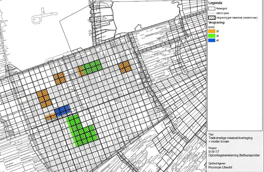 Het basisprincipe van maaiveld verlagen (afplaggen) op bepaalde plaatsen blijft gehandhaafd. De graafdiepte staat aangegeven op bovenstaande kaart.