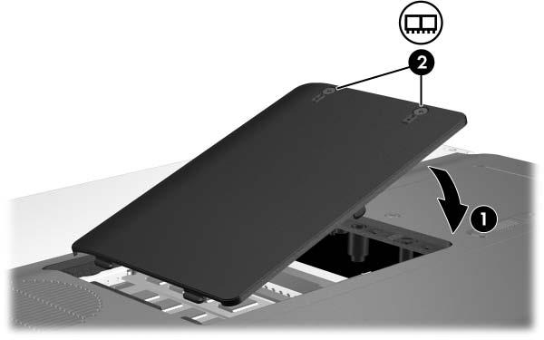 Geheugenmodules toevoegen of vervangen 10. Breng de nokjes op het afdekplaatje van het geheugenmodulecompartiment op één lijn met de inkepingen in de computer. 11. Sluit het afdekplaatje 1. 12.