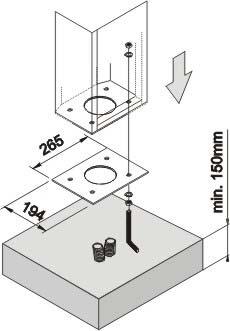 2) rechtstreeks aan de grond bevestigd worden of de slagboom kan met behulp van de plaat bevestigd worden die met 8 moeren, 4 onderlegringen met een diameter van 12 mm en 4 ankers (fig.