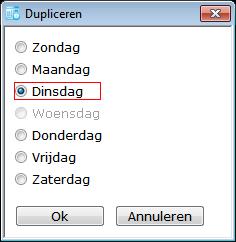 Om invoer van de openingstijden te vereenvoudigen is de knop [Dupliceren] toegevoegd. U heef bijvoorbeeld bij de dinsdag alle tijden ingegeven.