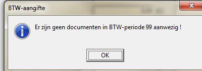 Op deze schermen kunnen er geen acties worden uitgevoerd gezien de btw-aangifte dan al gecreëerd is. Figuur 13 Zijn er geen documenten te wijzigen, dan krijgt u daarvan de bevestiging.