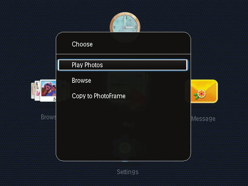 Tip Als de stekker van het PhotoFrame gedurende een lange tijd niet in het stopcontact zit, moet u nadat u het PhotoFrame inschakelt de tijd en datum opnieuw instellen.