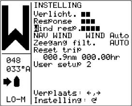 WIND Mode De User setup voor de WIND mode omvat dezelfde functies als de User setup voor de NAV mode.