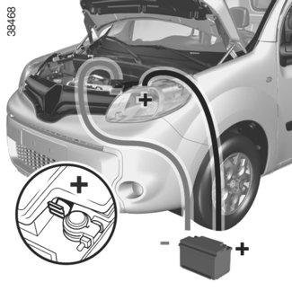 12 V-ACCU: pechhulp (2/2) Starten met starthulpkabels Als u voor het starten de accu van een andere auto moet gebruiken, koop dan de startkabels (met groot oppervlak) bij een merkdealer of