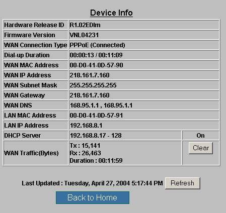 4 A B C Controle: a) WAN Connection Type: (Connected) Iedere andere waarde die gedurende langere tijd wordt weergegeven, bijvoorbeeld Disconnected, duidt op een probleem.