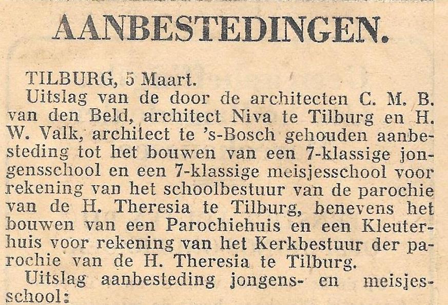 Het Parochiehuis en Kleuterhuis komen voor rekening van het Kerkbestuur der parochie. De architecten C.M.B. van den Beld uit Tilburg en H.W.