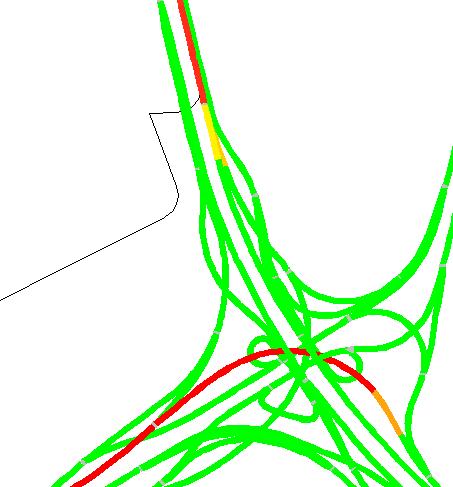 Ombouw SDG-strook A16 tot spitsstrook - effecten op de verkeersafwikkeling 14 Fig. 6: Variant 1 ochtendspits (Flowsimulator).