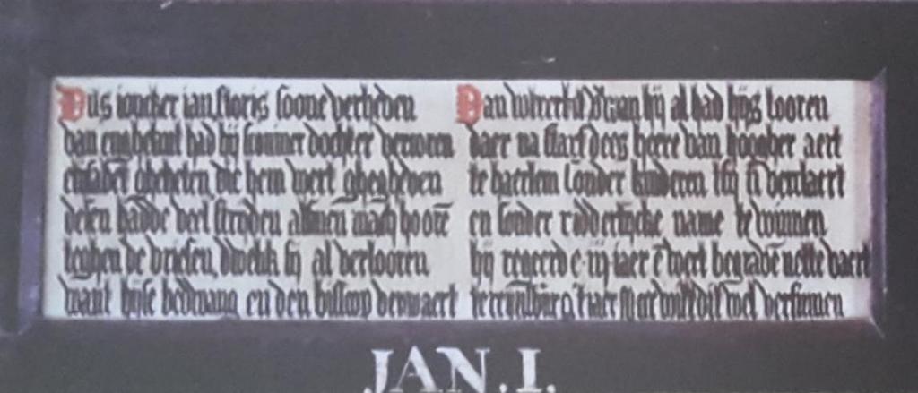 Jan I 252 Dits joncker Jan, Floris soone verheven. Van Enghelant had hij sconincx dochter vercoren, Elijsabet gheheten, die hem wert ghegheven.
