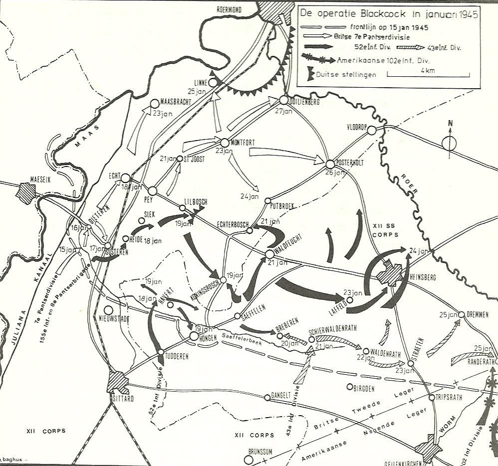 (Bron: De slag om de Roerdriehoek) Op de ochtend van 22 januari 1945 naderden de geallieerden Maasbracht. Patrouilles reden het, op het eerste gezicht, verlaten dorp binnen.