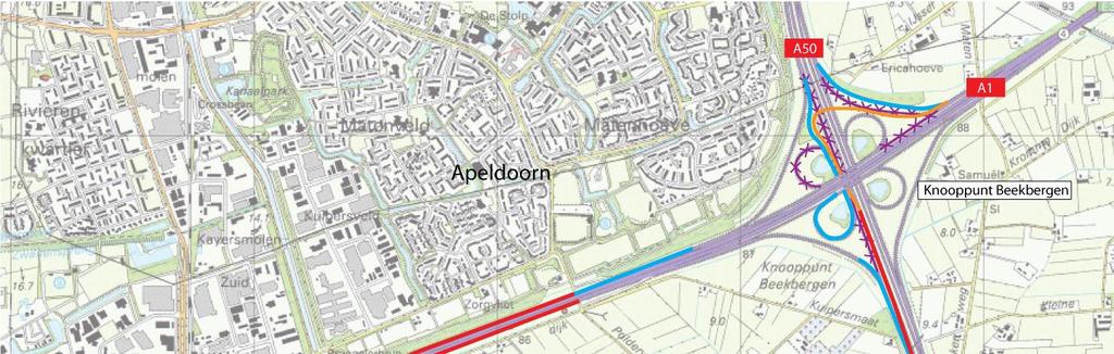 Figuur 5: Aanpassingen op het traject Apeldoorn-Zuid Knooppunt Beekbergen De overzichtskaarten geven een overzicht van de totale wegaanpassing.