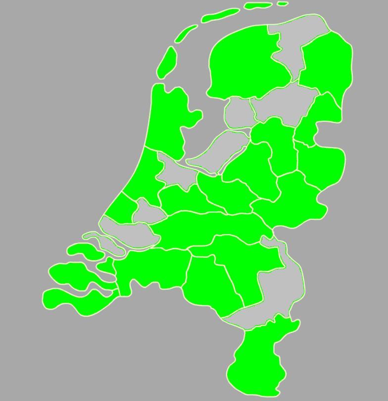 Figuur 16 Verspreiding over Nederland van de waterschappen die hebben deelgenomen aan de enquête (groen) 100 Percentage grondgebied 80 60 40 20 0 Provincie Figuur 17 Percentage van het