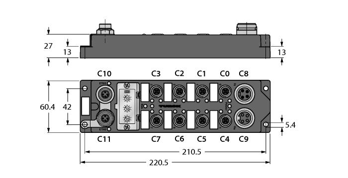 multiprotocol-i/o-module voor de Ethernet protocollen Modbus TCP, Ether- Net/IP en PROFINET PROFINET ondersteunt Fast Start-Up (FSU) EtherNet/IP ondersteunt QuickConnect (QC) Geïntegreerde Ethernet