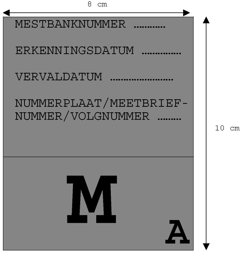 De sticker is weerbestendig en wordt door de Mestbank aangemaakt.