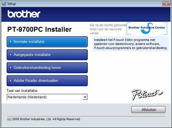 De software voor de PT-9700PC installeren De werkwijze voor het installeren van de software is afhankelijk van het besturingssysteem van de computer.