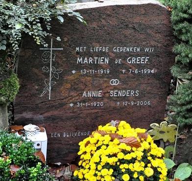 11.12.8.8 Joanna Maria Cornelia Senders Geboren op 31 januari 1920 te Zeelst. Overleden op 12 september 2006. Gehuwd met MARTINUS DE GREEF op 31 januari 1948 te Veldhoven.