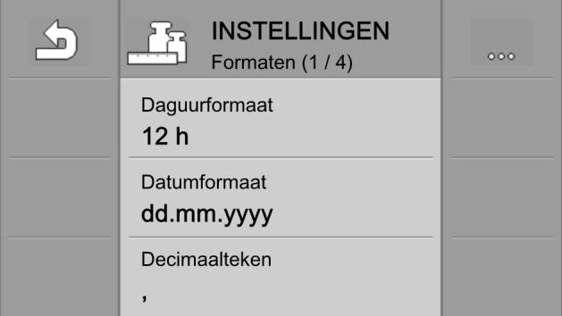 Configuratie van de terminal Formaten en eenheden 5 Gebruikerstaal Systeemtaal Geluidssterkte Opsomming van alle talen die door minstens één aangesloten jobcomputer of terminal worden ondersteund.