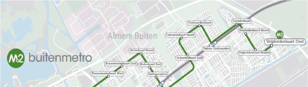 3 Lijn M 2: de Buitenmetro Bij het station Almere Centrum rijden de bussen verder als lijn M1 naar Almere Haven.