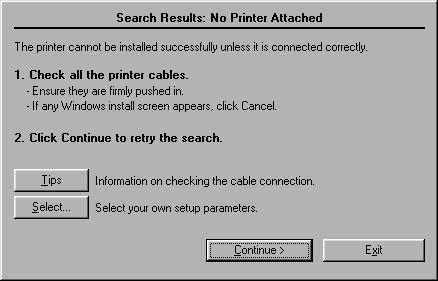 Het venster Zoekresultaten: er is geen printer aangesloten verschijnt.