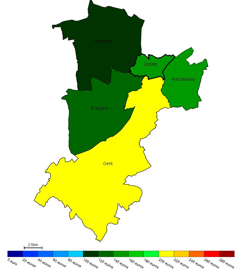 Vastgoed Prijs van bouwgrond in Zelzate en omgeving Gemiddelde prijs in e/m 2 van bouwgrond in Zelzate en omgeving Bron : Berekeningen van de ADSEI (FOD Economie) op basis