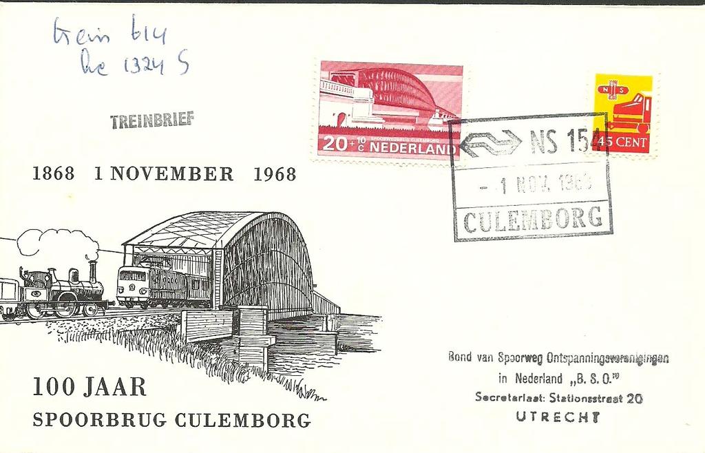 Treinbrief NS 154, halte Culemborg, 1
