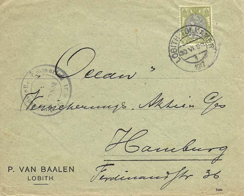 15 Poststuk uit Lobith-Tolkamer 30 juni 1917 naar Hamburg (beiden namen danken hun bestaan aan de Lobithse tol) 15 In de 18 e eeuw werd enige kilometers stroomafwaarts langs de Waal een vervangend