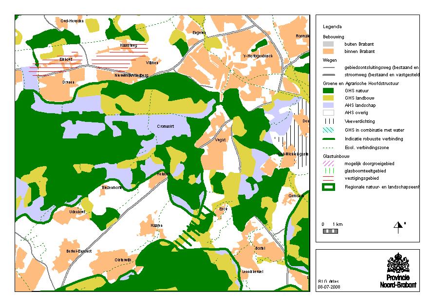 Figuur 1: uitsnede groene en agrarische hoofdstructuur Het plangebied is gelegen in de AHS-landschap; subzone leefgebied dassen en voor een deel (duinrand) binnen de GHS-natuur.