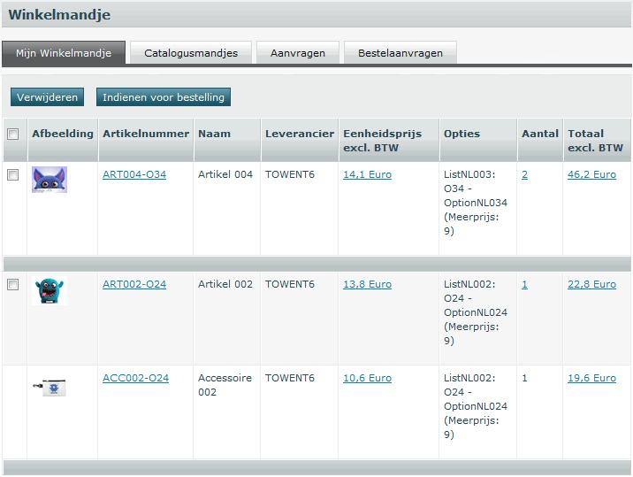 5.3 Artikelen toevoegen aan catalogusmandje Om de artikelen uit je winkelmandje daadwerkelijk te kunnen bestellen, moet je ze indienen voor bestelling.