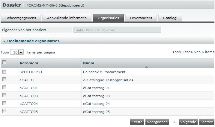 9.1.3 Organisaties Op dit tabblad kan je zien welke organisaties toegang hebben tot het dossier, en welke organisatie eigenaar is van het dossier.