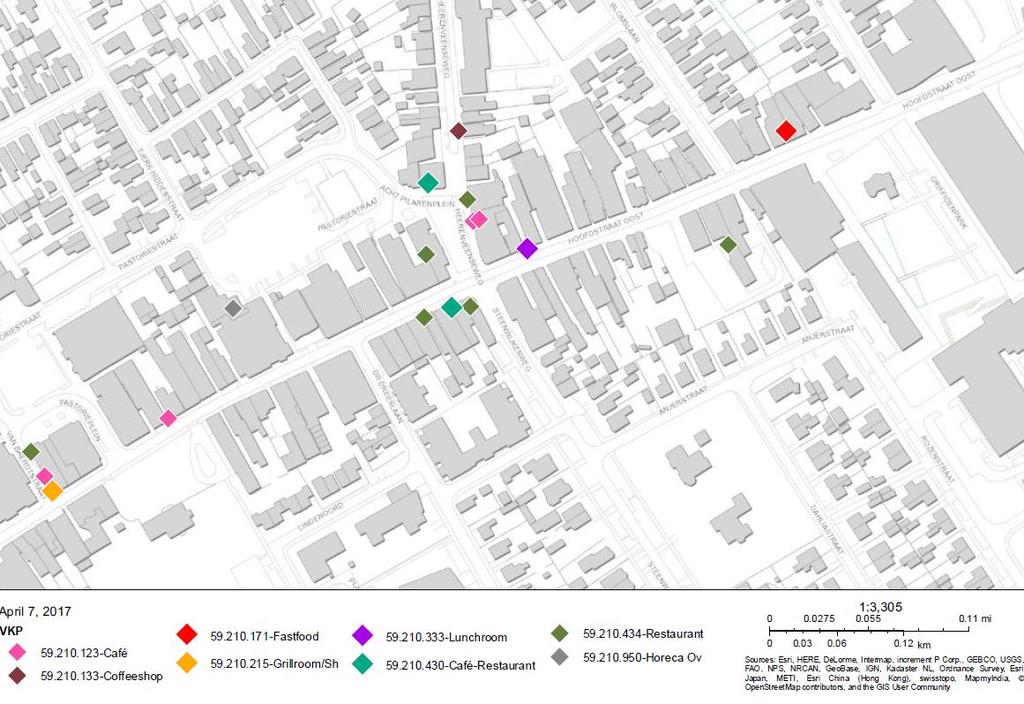 Op kaart 6.3 is de ligging van de horecagelegenhede in het centrum van Wolvega weergegeven. Kaart 6.