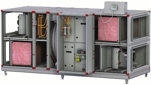 voor comfortabele koeling Geïntegreerde, trapsgewijs gecontroleerde DX koelunits. Luchtbehandelingsunit met geïntegreerde koelunit.