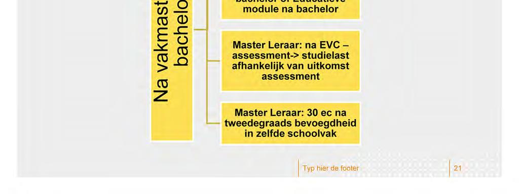 In de masterfase rond je dus eerst de master in het vak af (60 studiepunten) en vervolgens de master Lerarenopleiding (60 studiepunten). Je haalt twee mastertitels.